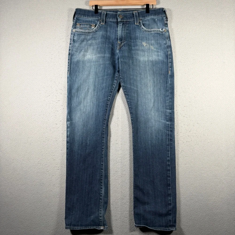 True Religion Ricky Relaxed Straight‎ Jeans Blue Mens 36 Made in USA MOKS00NKU3